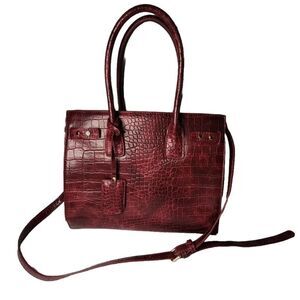 Urban Expressions Burgun Croc Embossed Structured Tote Satchel Handbag Crossbody